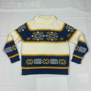 Vtg Kimlon Adult Large Nordic Ski Sweater Ribbed Mock Neck 100% Virgin Acrylic